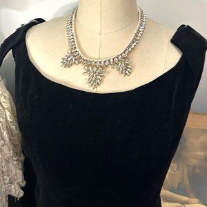 Banana Republic Clear Crystal Bib Necklace White Tassel Fabric Statement